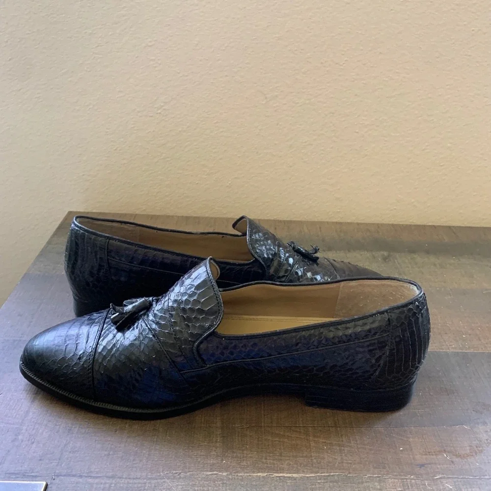 Giorgio‎ Brutini Mens 11M Black Genuine Snake Skin Leather Tassel Loafers